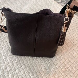 Chic Black Leather Shoulder Bag with Tassel